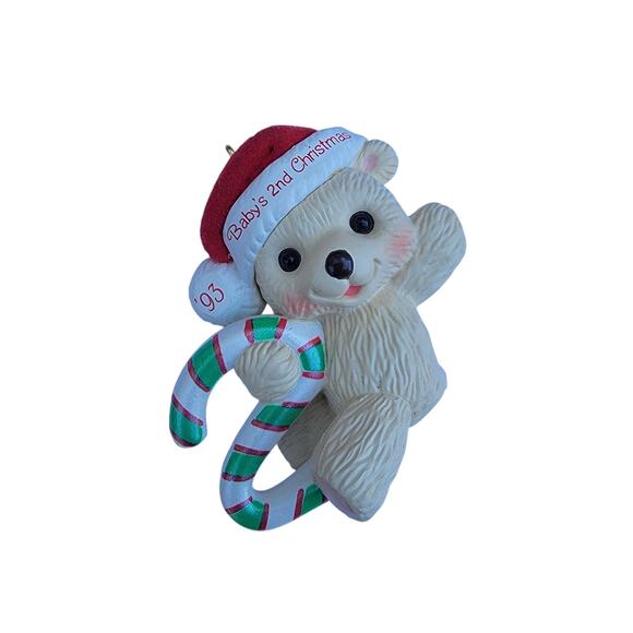 Vintage 1993 Baby's 2nd Christmas Ornament Bear with Candy Cane - Picture 1 of 10